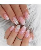 24 PCS Sliver Glitter Press on Nails Glossy Pink French False Nails Square Short Fake Nails Full Cover Stick on Nails for Women Girls Daily Wear (Pink White Glitter Gradient) - Buy Online on GoSupps.com