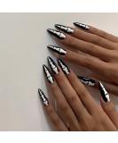24Pcs Black White Oval False Nails - Medium Long Halloween Bone Print Design - Glue-On Acrylic Stick On Nails for Women & Girls - Buy Online on GoSupps.com