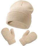 XYIYI Infant Toddler Winter Beanie Hat and Mitten Set - Unisex Knitted Warmth for Boys and Girls 2-5 Years (Beige) - Buy Online on GoSupps.com