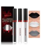 Matte Liquid Lipstick Set - Black White Grey - Waterproof Smudge Proof Halloween Makeup - Buy Online on GoSupps.com
