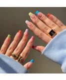 Mervf Medium French Tip Colorful Ballerina Acrylic Nails with Designs - 24pcs Glossy Press on Nails for Women 45-07 - Buy Online on GoSupps.com