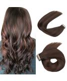 Hotlulana 14 Tape Extensions - Real Hair Balayage #4/4/33 Chocolate Brown with Dark Red Brown 100% Natural Skin Weft 20PCS - Buy Online on GoSupps.com