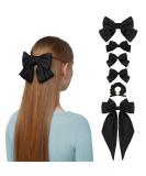 Black Hair Bow 6PCS - Oversized Ribbon Bow Clips for Women | Soft Silky Satin Hair Accessories - Buy Online on GoSupps.com