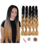 Showjarlly Jumbo Braid Art Hair Extensions - 24 Inch Ombre KanCalon Braids (5 Pack) for Crochet & Box Braids - Black/Light Brown - Buy Online on GoSupps.com