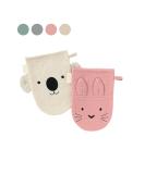 Blumie 2pcs Organic Cotton Bath Mitt Gloves for Babies/Kids with Animal Faces - Dusty Pink & Sandy Beige - Buy Online on GoSupps.com