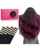Salife Real Hair Tape Extensions - 20Pcs 50cm 16 Jet Black to Burgundy Remy Skin Weft - Invisible Tape In - Buy Online on GoSupps.com