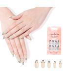 Vivid Stella Shiny Almond French Press-On Nails - 24 Full Cover Abstract Nude Oval Acrylic Sets - Buy Online on GoSupps.com