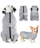 Slowton Dog Recovery Suit - Soft Breathable Anti-Wound Licking Zipper Suit for Male Dogs After Surgery - Comfortable E-Neck Band Gray - Buy Online on GoSupps.com