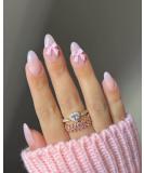 Almond Press on Nails with Bow Charm - Cute Pink Medium Acrylic Nails for Women & Girls | Reusable Glue-on False Nails - Buy Online on GoSupps.com