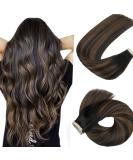 Hotlulana Real Hair Tape Extensions | Balayage Natural Black to Chestnut Brown | 16 Inch 40g | 20 Packs - Invisible Skin Weft - Buy Online on GoSupps.com