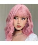 Testar 14-inch Pastel Pink Wavy Bob Wig for Women | Short Purple Rosa Synthetic Cosplay Wig | Naturally Looking Loose Waves - Buy Online on GoSupps.com