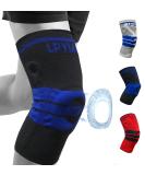 Knee Brace Compression Sleeve - Support for Arthritis Running Basketball | Side Spring & Silicone Pad - XXL (Black-Blue - Buy Online on GoSupps.com