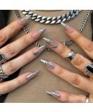 Shop Silver Stiletto Press-On Nails | Chrome French Tip Design | 24 Pcs Reusable Fake Nails for Perfect Manicure - Buy Online on GoSupps.com