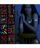 Neon Temporary Tattoos - 8 Large Sheets, Glow UV Body Shimmer, Black Light Reactive, Butterfly, Flower, Feather Designs - Perfect for Women, Girls, Parties - Buy Online on GoSupps.com