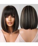 Allbell Short Bob Wigs for Women - Black & Blonde Synthetic Wig with Bangs | Perfect for Christmas - Buy Online on GoSupps.com