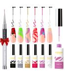 Burano Gel Nail Art Liner Set - 6 Colors Black White Red Silver Gold - UV/LED Soak Off Polish Kit with Thin Brush - Buy Online on GoSupps.com