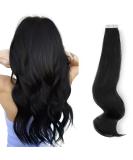 AB Amazing Beauty Hair Tape Extensions - Real Remy Human Hair 50g 20 Pieces Deep Black #1 45 cm - Seamless & Reusable - Buy Online on GoSupps.com