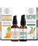 Clarifying Tea Tree Facial Oil & Vitamin C Turmeric Serum Duo | Blemish Control Large Pores Dark Spots | Brighten Skin - 1 fl oz Each - Buy Online on GoSupps.com