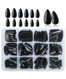 LoveOurHome 240pc Short Almond Press on Nails Colored Black Fake Nail Tips Full Cover Artificial Fingernail French Stiletto Manicure with Adhesive Tabs for Women Girls Kids - Buy Online on GoSupps.com