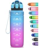 Niggey Sport drinking bottle 500ml 700ml 1l 1.5l drinking bottle Children BPA-Free Tritan Motivating water bottle with time marking sports bottle for children school fitness Gym 17oz-Bluepurple 500ml - Buy Online on GoSupps.com
