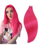 RUNATURE 12 Inch Hot Pink Tape in Human Hair Extensions | Real Hair Colored Highlight | 20g Tape #Hot Pink - Buy Online on GoSupps.com