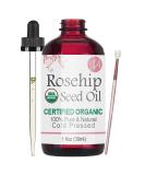 Organic Rosehip Seed Oil 1oz - USDA Certified, Cold Pressed, Chemical-Free, Unrefined - Natural Moisturizer for Hair, Skin & Nails - Buy Online on GoSupps.com
