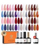 Modelones 32Pcs Gel Nail Polish Set - 28 Fall Winter Colors with Glossy & Matte Top Coat | No Wipe Base Coat, Nail Primer Kit - Brown, Orange, Glitter, Red, Nude, Pink | DIY Nail Polish Gift Set - Buy Online on GoSupps.com