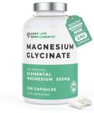 Magnesium Glycinate (Bisglycinate) | Chelated Magnesium Supplements | 2750mg (303mg Magnesium) | 240 Capsules / 60 Servings | Highly Bioavailable | Made in UK - GMP Certified | Love Life Supplements - Buy Online on GoSupps.com