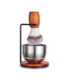 Premium Shaving Brush Set for Men - 3pcs Wooden Handle with Stand & Steel Bowl | Perfect Gift for Grooming - Buy Online on GoSupps.com