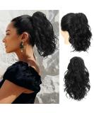 REECHO 12 Inch Short Curly Claw Clip Ponytail Extension | Natural Wavy Synthetic Hairpiece for Women - Black - Buy Online on GoSupps.com