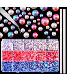 Anfigo 6100Pcs ABS Half Round Pearls Set with Tweezer and Bead Pickers - DIY Phone Nail Craft Kit (White, Pink, Gradient) - 3-8mm Flatback Pearl Beads - Buy Online on GoSupps.com