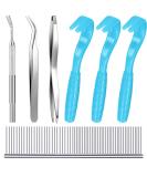Boao Tick Removal Kit with 3 Plastic Removers & 3 Stainless Steel Tweezers for Pets - Light Blue - Buy Online on GoSupps.com