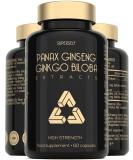 Panax Ginseng Capsules High Strength - 6000mg Korean Red Ginseng & Ginkgo Biloba for Natural Energy & Focus - Vegan & UK Made - 60 Tablets One-a-Day - Premium Ginseng Root Supplements for Men & Women - Buy Online on GoSupps.com
