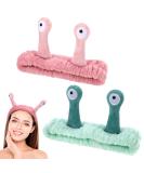 2 PCS Snail Face Wash Headband Set for Women and Girls - Soft Coral Fleece Spa Hair Band for Makeup, Skincare, Shower - Cute Elastic Headband for Beauty Routine - Pink+Green - Buy Online on GoSupps.com