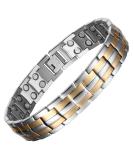 MagEnergy Titanium Steel Magnetic Bracelet for Men - Double Row Ultra Strength Magnets, Adjustable Links Removal Tool, Gift Box - Silver+Gold - Buy Online on GoSupps.com