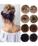 HOOJIH 2PCS Messy Bun Hair Piece Tousled Updo Hair Extensions, Dark Blonde, Large & Medium | Curly Wavy Ponytail Hairpieces for Women - Buy Online on GoSupps.com
