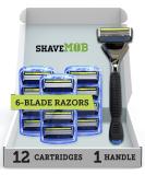 ShaveMOB 6-Blade Men's Razor Kit - Flex Head Handle with Trimmer + 12 Refills | The Caveman Shaving Kit 12 Pack - Buy Online on GoSupps.com