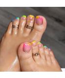 Shop Short French Tip Press On Toenails | 24 Pcs Acrylic False Toe Nails with Color Tip Designs for Women - Buy Online on GoSupps.com
