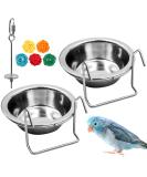 2 Pack Bird Feeder Birds Bowls Stainless Steel Dishes Coop Cups with Wire Hook, Parrot Feeding Dish Cups Food Water Bowls with Bird Food Holder and Rattan Ball for Finches Lovebirds Set 1 - Buy Online on GoSupps.com