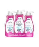 Veet Pure Hair Removal Cream 400ml each (Pack of 3) Legs & Body Sensitive Skin 1 Spatula Long Lasting Smoothness Hydrates & Exfoliates Skin Least Number of Ingredients (Packaging may vary) 400 ml (Pack of 3) - Buy Online on GoSupps.com
