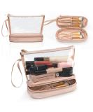 Rose Gold Clear Makeup Organizer Bag | Portable Travel Cosmetic Pouch for Women | Small Clear Makeup Bag for Purse and Pencils - Buy Online on GoSupps.com