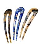 3 Packs Vintage French Style Tortoise U-Shaped Hairpins - Cellulose Acetate Hair Pins for Women and Girls Hairstyles (Tortoiseshell White, Tortoiseshell, Dark Blue) - Buy Online on GoSupps.com