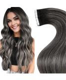 Laavoo Ombre Silver Tape-In Hair Extensions | Real Hair Black Balayage | 45cm 50pcs #1B/1B & #1B/S/1B | Premium Quality & International Shipping - Buy Online on GoSupps.com