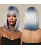 Shop Ombre Blonde Blue Bob Wig for Women - Shoulder Length Straight Art Hair Replacement - Daily Cosplay & Fashion - Buy Online on GoSupps.com