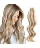 Sun-Kissed Highlight Real Hair Extensions | 50g Ash Brown & Platinum Blonde Tape-in Wefts | Remy Human Hair - 20 Pieces 40 cm - Buy Online on GoSupps.com