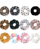 Premium Velvet Hair Tie Scrunchies with Hidden Zipper Pocket - 12 Pcs for VSCO Girls & Women | Chiffon Leopard Dots Plaid Hair Accessories - Buy Online on GoSupps.com