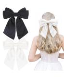 2Pcs Big Satin Layered Hair Bows for Women Girls - 8 Inch Large Hair Clip Barrette French Style Hair Accessories in White and Black - Buy Online on GoSupps.com