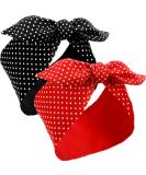 2 Pieces Head Scarf for Women Retro 1940s Head Scarf Bandana Headband Red Black Boho Bow Headbands Vintage Rabbit Ear Hairband Girls Hair Accessories (Lovely Dot) - Buy Online on GoSupps.com