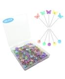 200pcs Sewing Pins Flat Head Straight Pins with Butterfly and Flower Colored Heads  Long 2.16inch Quilting Pins for Dressmaker  Craft  Sewing Project and DIY Decoration (Butterfly and Flower)