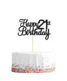 Happy 21st Birthday Cake Topper - Black Glitter 21 Cake Decoration for Party Supplies - Buy Online on GoSupps.com